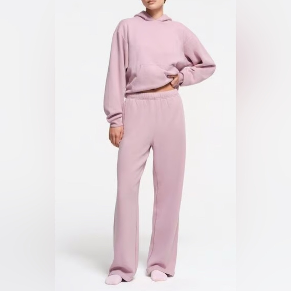2pc💎Skims Dusk Pink Cotton Fleece Hoodie Pullover Sweatpant Small Medium Set NWT